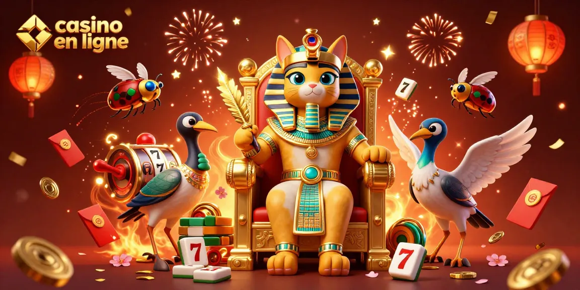 Experience engaging gameplay at casino en ligne with animated pharaoh characters and festive casino elements.