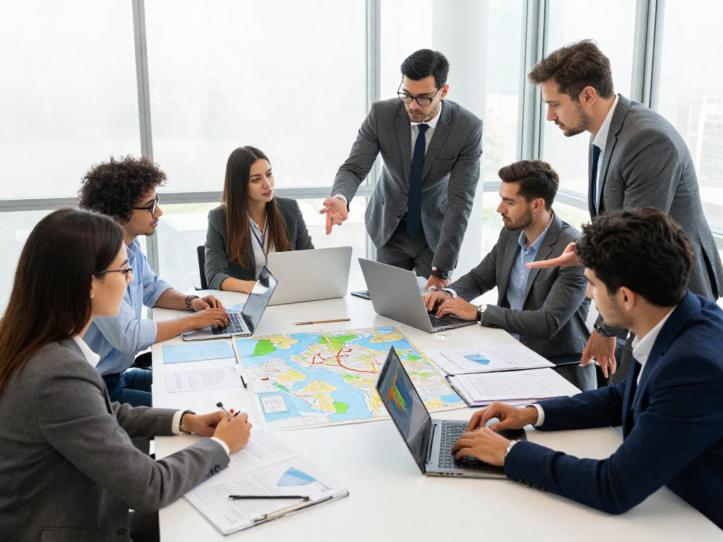 Zollagentur in Dortmund bei einer strategischen Besprechung zu Import-Export-Prozessen in einem modernen Büro.