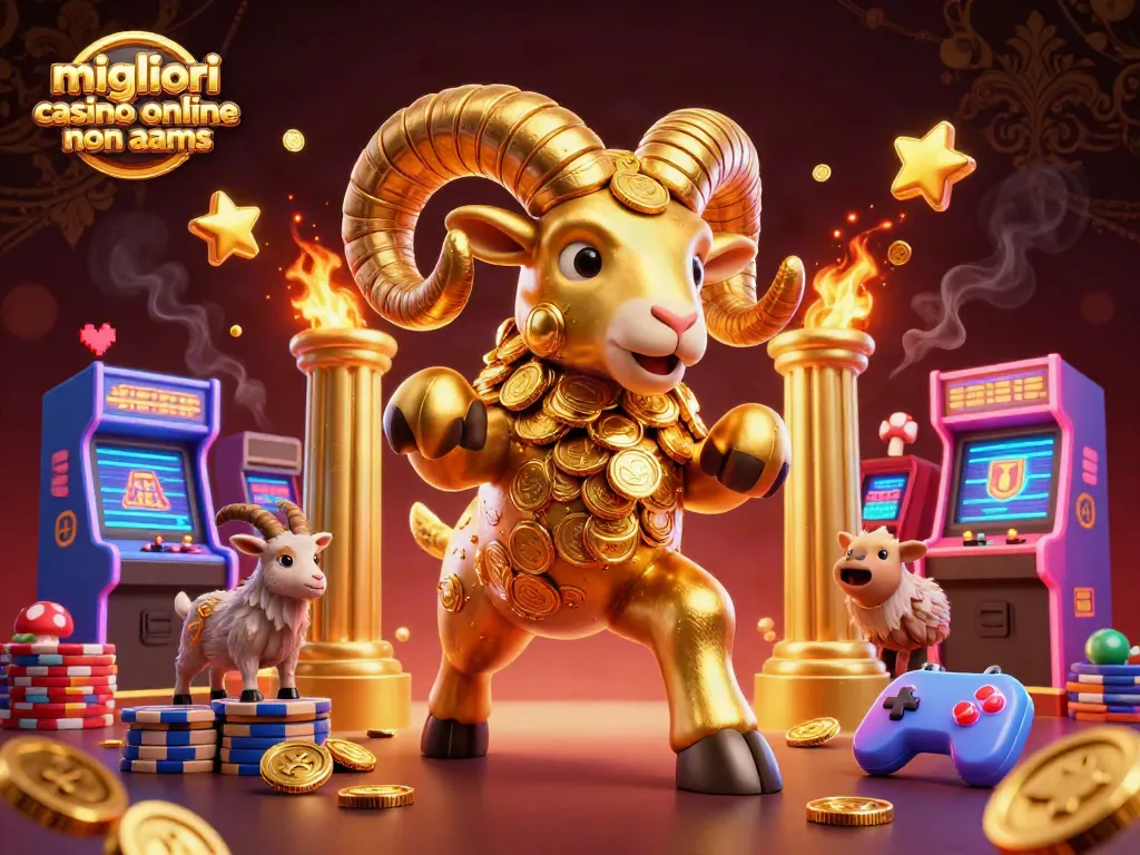 I migliori casinò online non AAMS presentano una rappresentazione vibrante di un montone d'oro in carica.