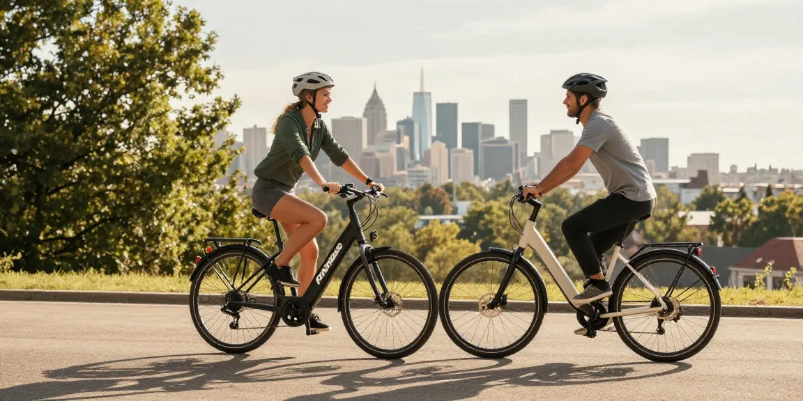 Doppio Bike e-bike parked at scenic viewpoint with couple enjoying a ride