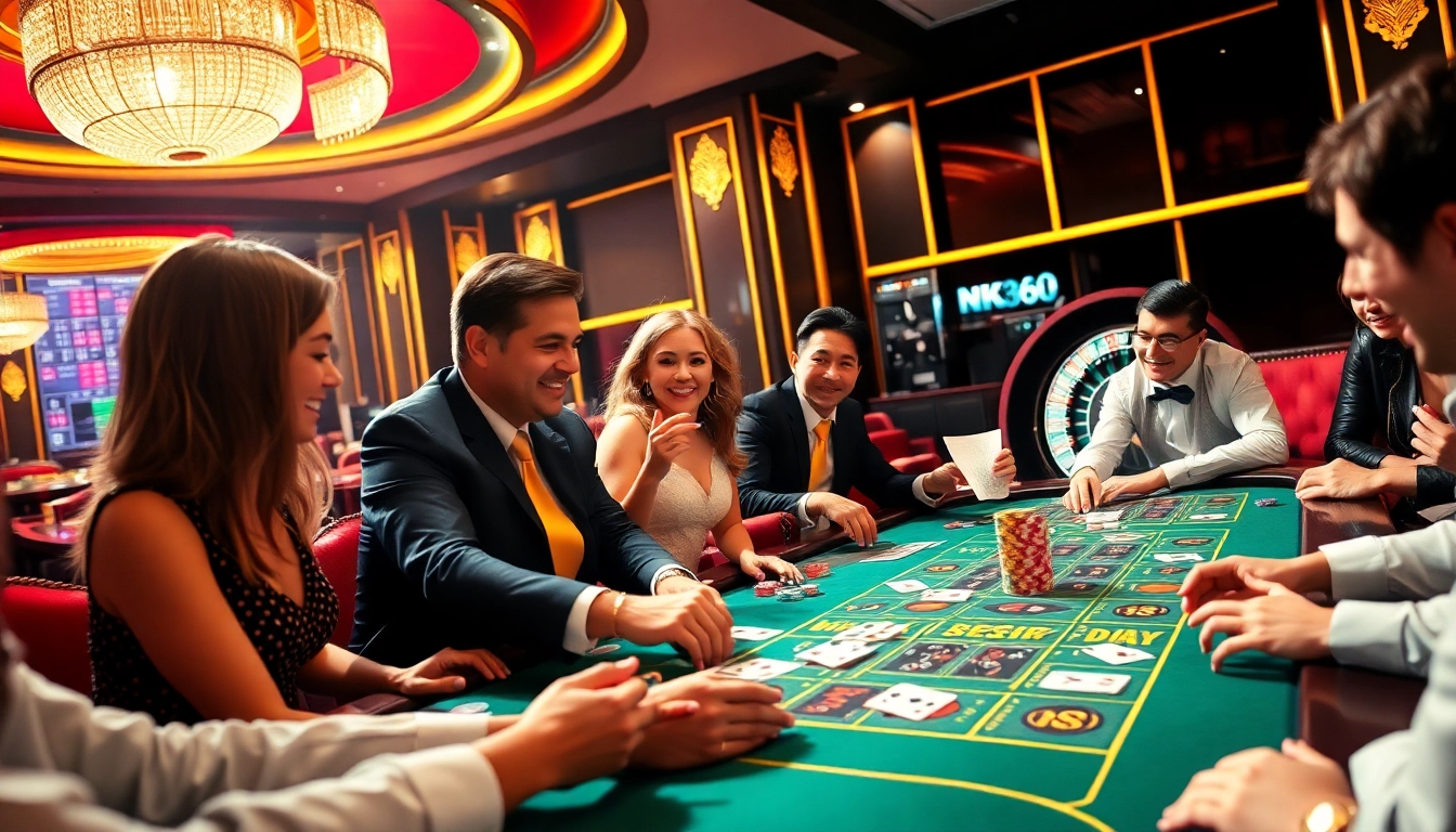 Engage with the NK88 gaming table in a luxury casino setting, showcasing excitement and betting action.