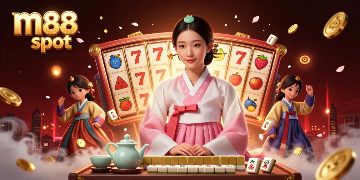 Experience the thrill of m88 slot with vibrant reels and cascading golden coins in a captivating casino scene.