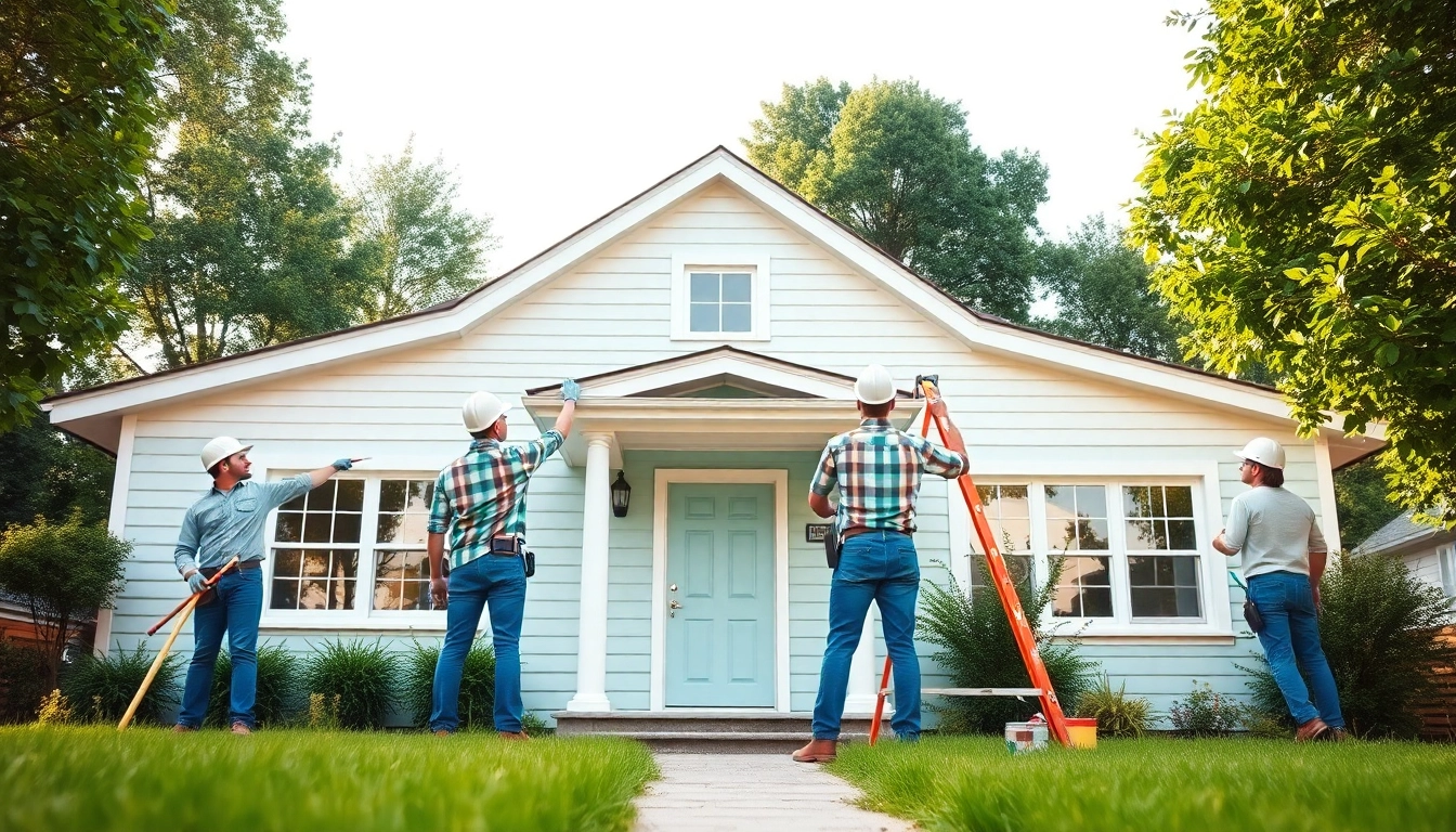 Painting Contractors expertly applying vibrant colors to a residential home exterior.