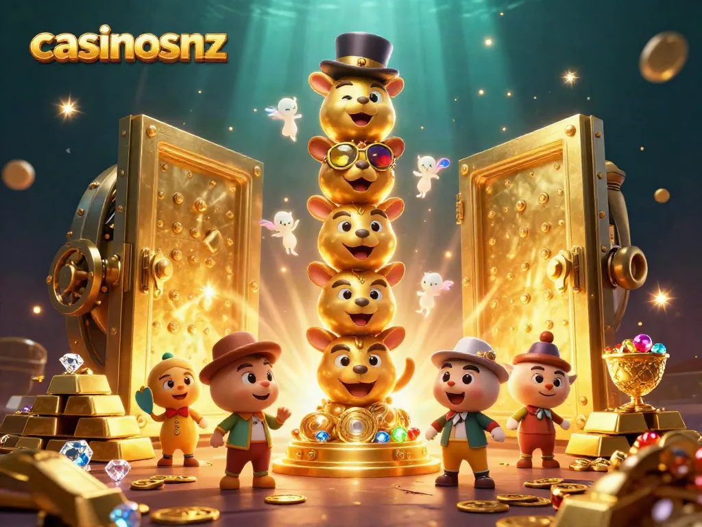 Engage with casinosnz as the vibrant 3D totem pole animation showcases online gaming excitement.