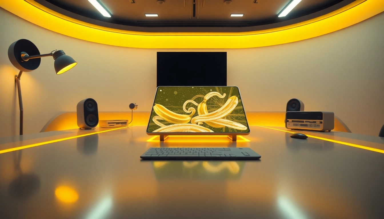 Futuristic AI workspace highlighting the features of nano banana 2 image generation technology.