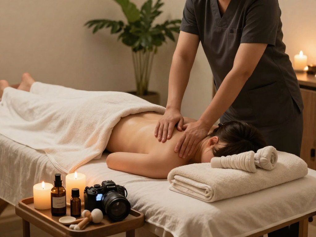 Enthusiastic 강남출장마사지 session showcasing an expert therapist providing a soothing massage in a serene home spa environment.