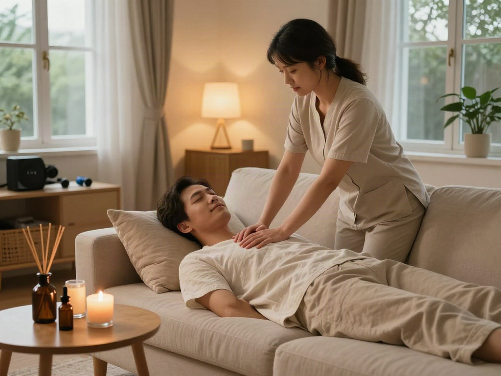 Enjoying 용인출장안마 services in a serene home setting with calming ambiance.