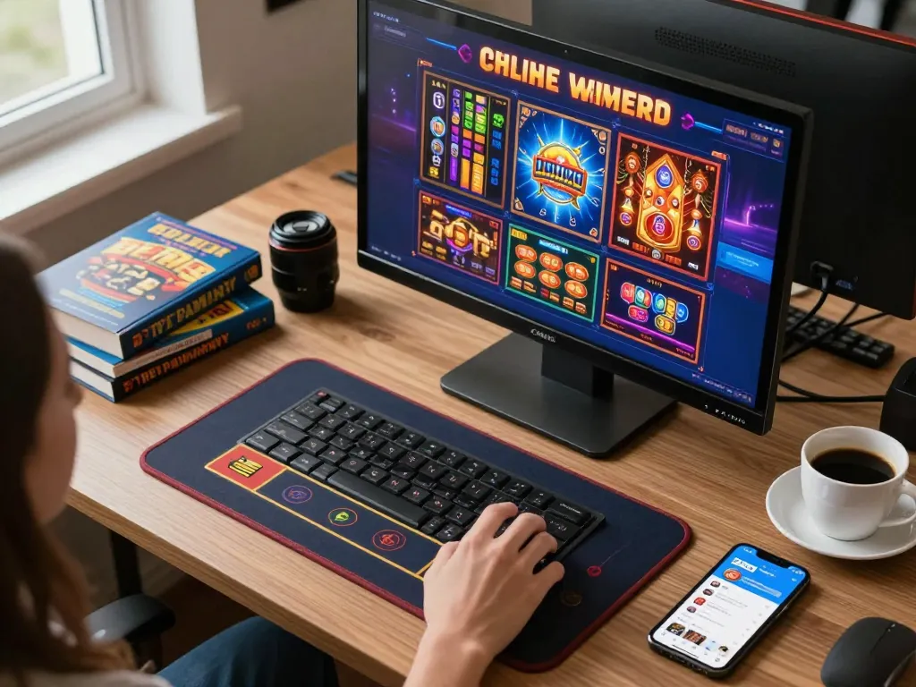 Pemain yang terlibat menyempurnakan strategi di pengaturan kasino online DEWI88 dengan permainan slot yang cerah terlihat.