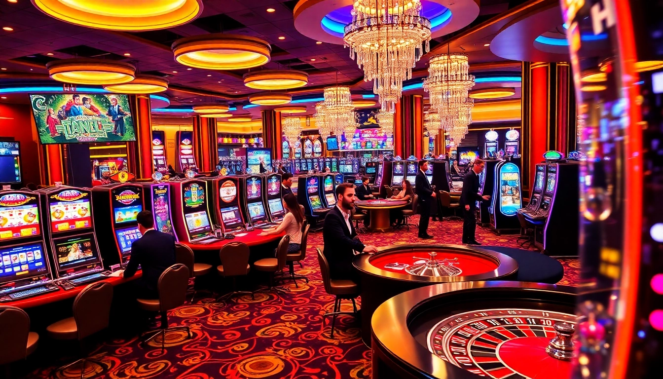 Experience the thrill of gambling at https://go88.fast/ with luxury casino atmosphere, vibrant slot machines, and engaged players.