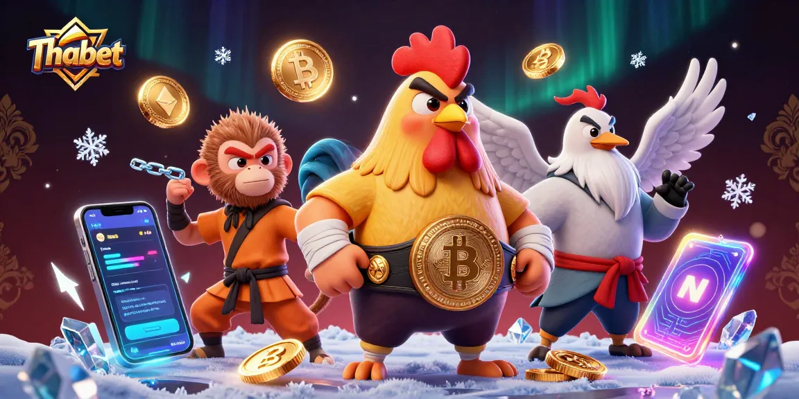 Join the excitement at Thabet with vivid characters, crypto coins, and dynamic gambling elements.