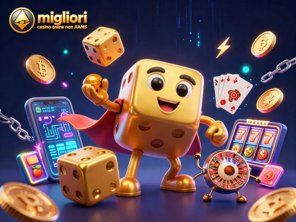 Giocando nei migliori casino online non AAMS con simboli fortunati e monete 3D dorate.