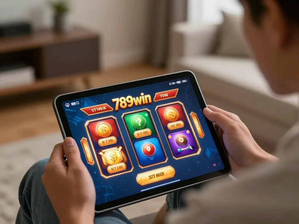 Engaging with 789win app in a cozy home setting highlighting exciting online gambling experience