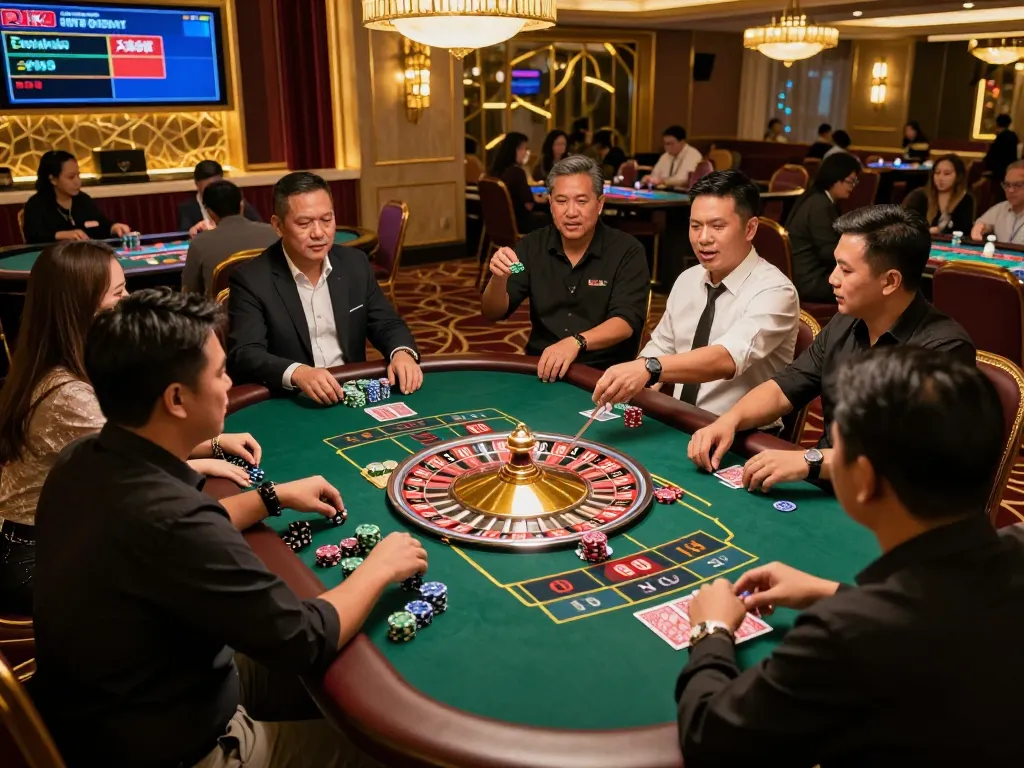 PHSKY live casino featuring players engaging with dealers amid vibrant colors and warm lighting.