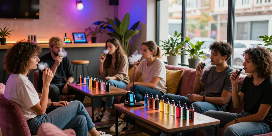 Social vaping experience at 蒸氣天堂 lounge showcasing diverse users enjoying various e-liquids amidst vibrant atmosphere