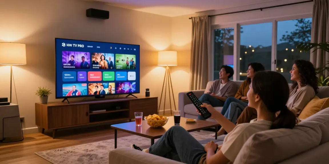 Utilisateur engagé profitant du service de streaming IRON TV PRO dans un salon confortable avec des collations.