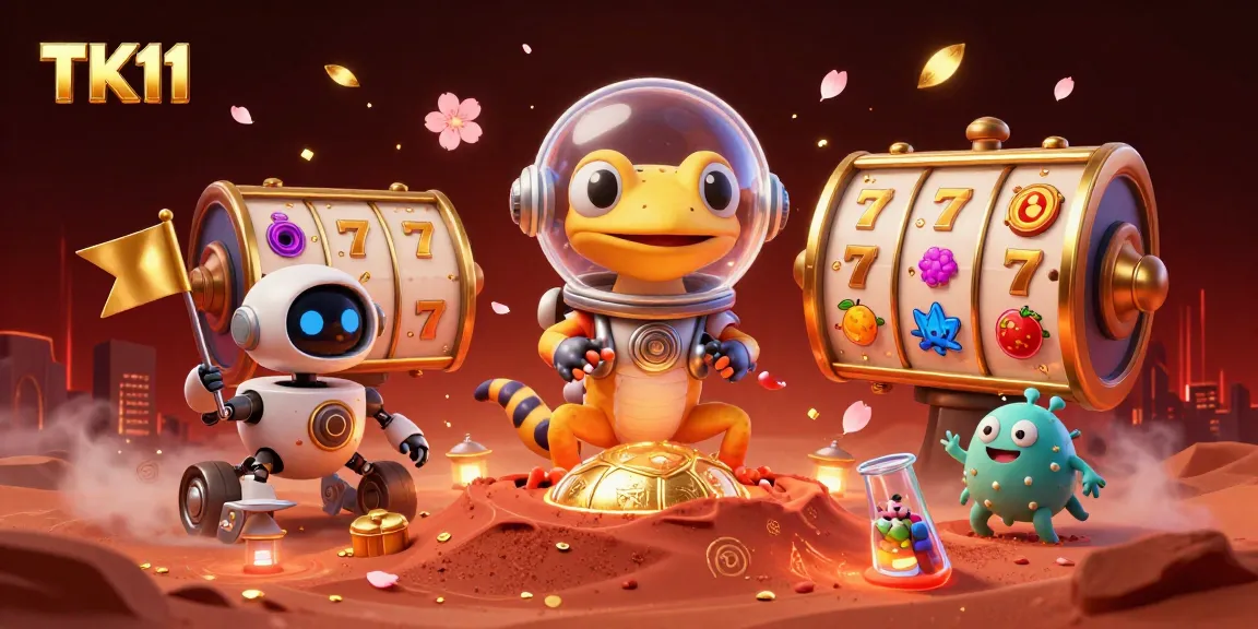 Experience TK11's thrilling online slots with a Martian gecko discovering a golden casino.