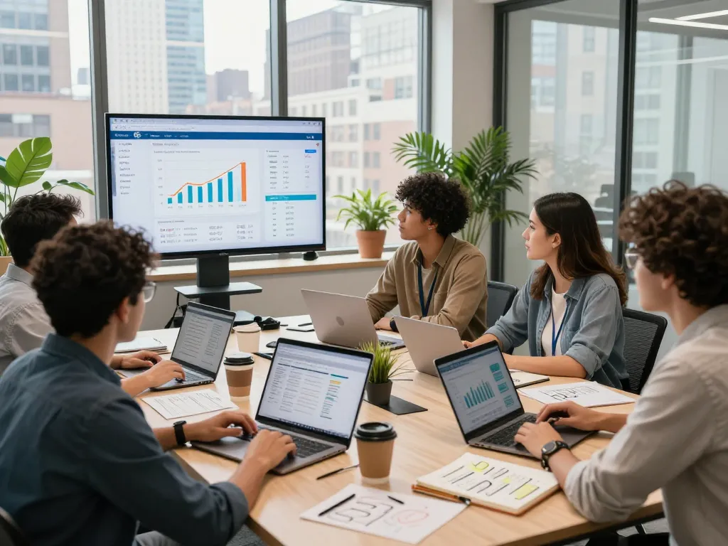 Dynamic workspace showcasing a team discussing SEO strategies at a leading SEO Company in NYC.