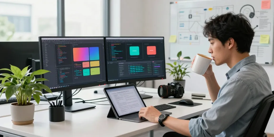 Workspace showing software engineer coding in a tech office while exploring the telegram chinese version apk.