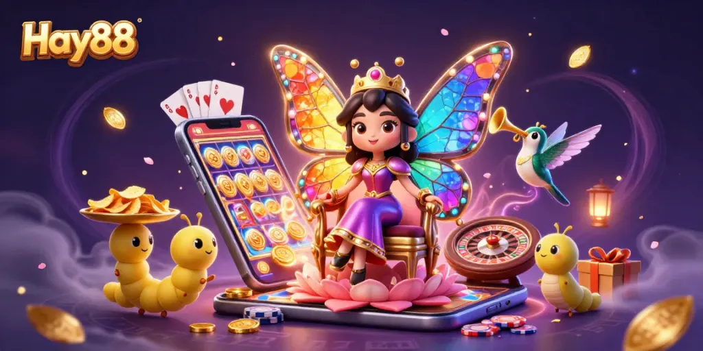 Play exciting games at Hay88 with a vibrant illustration of casino elements and winning opportunities.