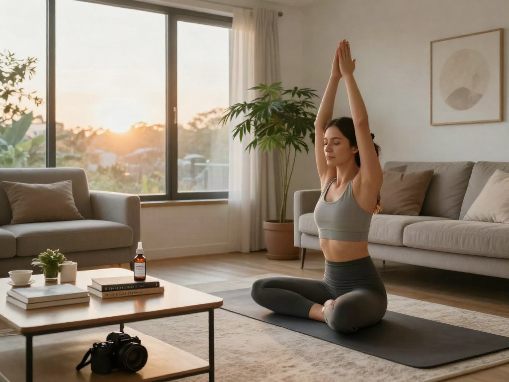 Muha meds disposable for natural wellness in a serene yoga environment, paired with organic CBD oil and calming plants.