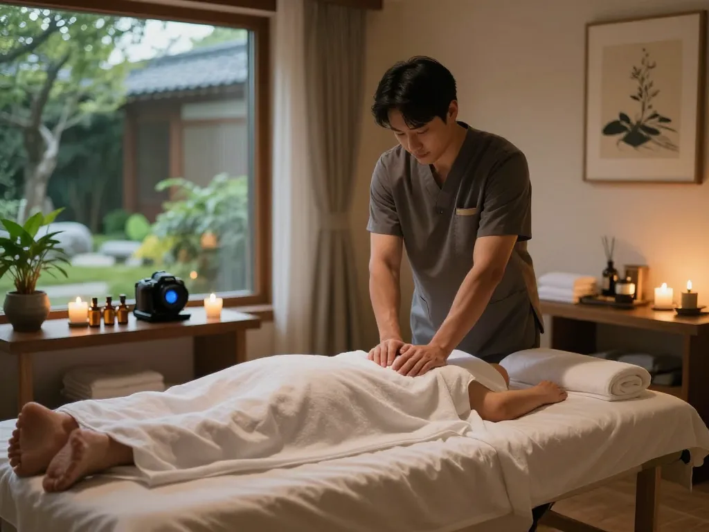 Relaxing 포항스웨디시 massage therapy room showcasing soothing atmosphere and professional setup.