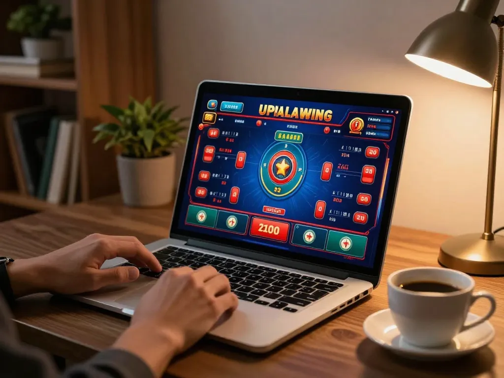 Player engaging in online gaming on lc88 with vibrant casino interface and cozy setup.