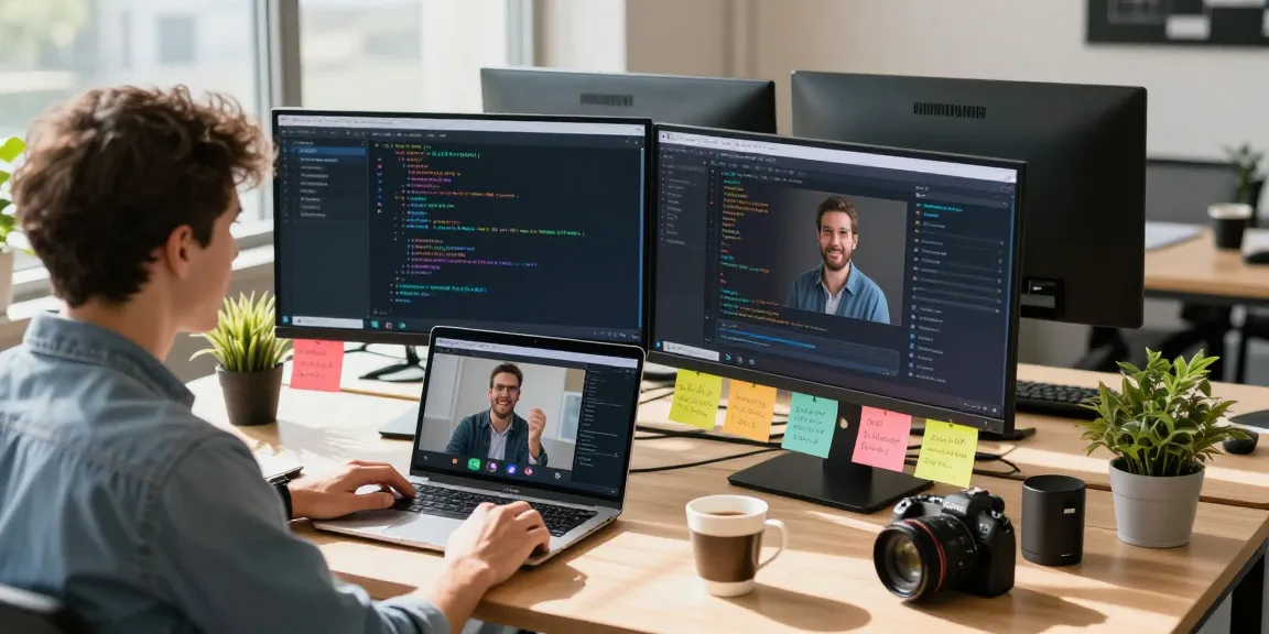 Dynamic workspace featuring a programmer coding the 纸飞机中文版 app with multiple screens and a collaborative atmosphere.