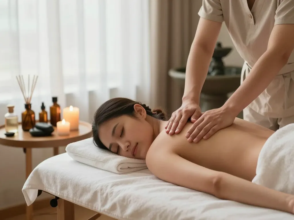 Swedish massage therapy in a tranquil spa setting with soothing ambiance and natural light.
