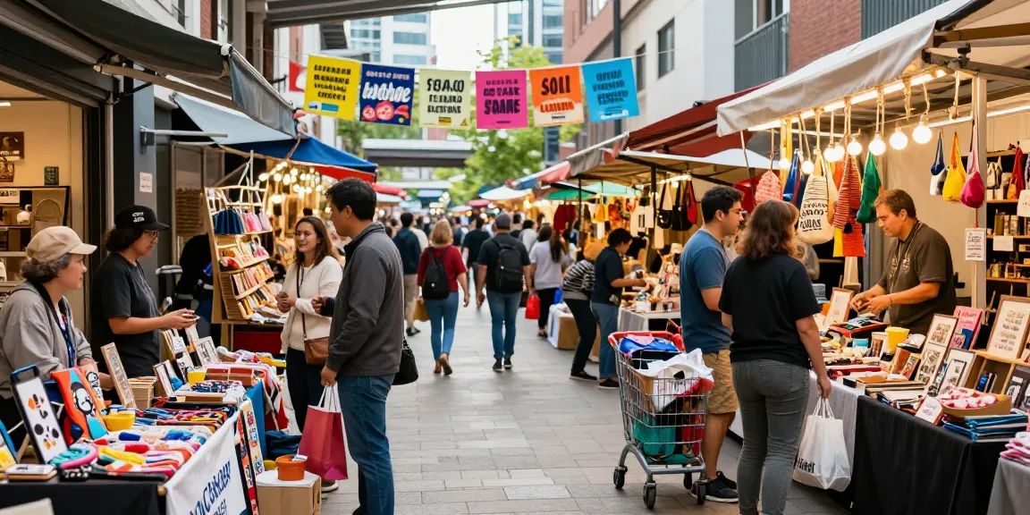 Dynamic urban shopping scene with lively interactions and vibrant displays at https://forumup.org/shop/search.php?ca_id=&addr1=&addr2=&addr3=&schKeyword= promoting local businesses.