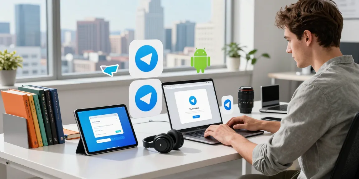 Developer working on Telegram Chinese version apk at a modern tech workspace.