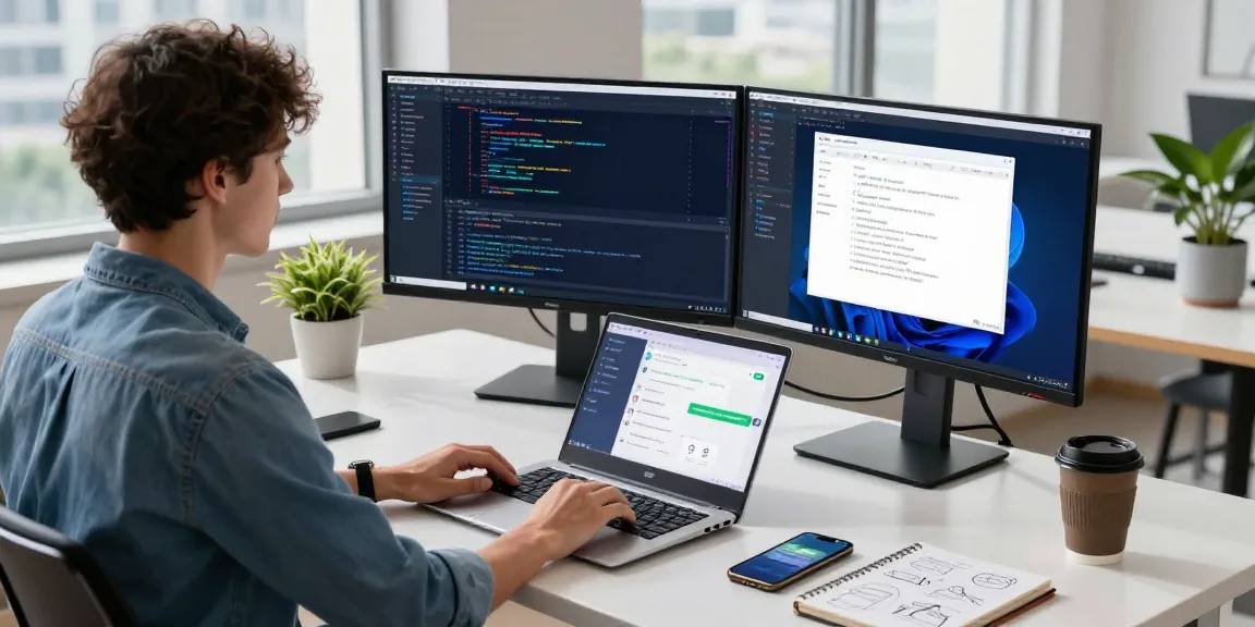 快连 tech workspace with a developer coding, showcasing advanced software and modern tools for optimal performance.