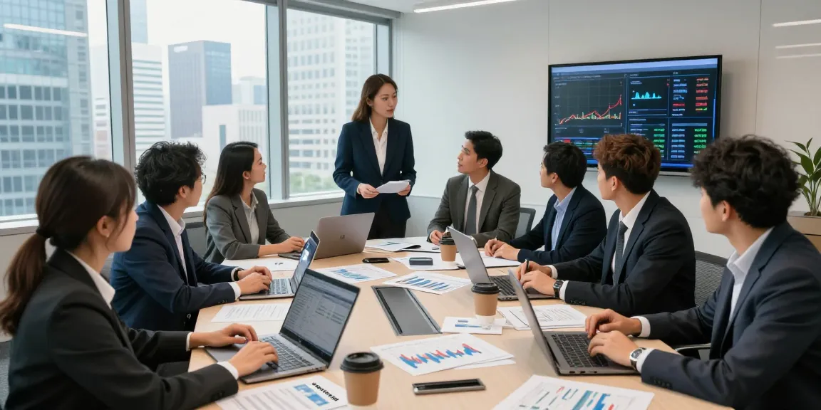 Dynamic conference room scene with a team discussing Third Eye Capital investment strategies and market analytics.