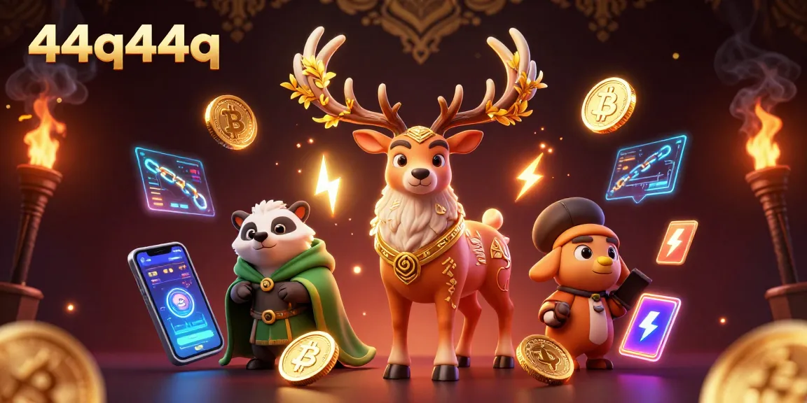 44q44q: experimente uma ilustração vibrante da cena de cassino com druidas e moedas criptográficas.