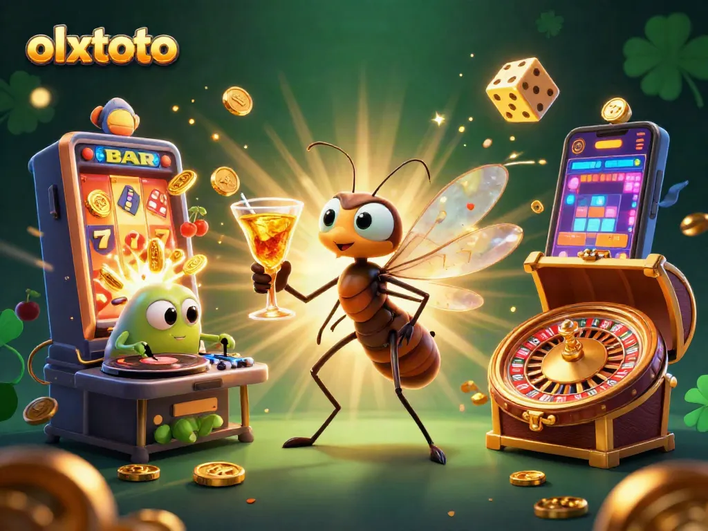 OLXTOTO meningkatkan pengalaman bermain dengan ilustrasi kasino mewah dan elemen permainan yang menarik.