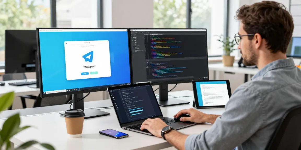 Seamless Telegram Download process in a modern tech workspace.