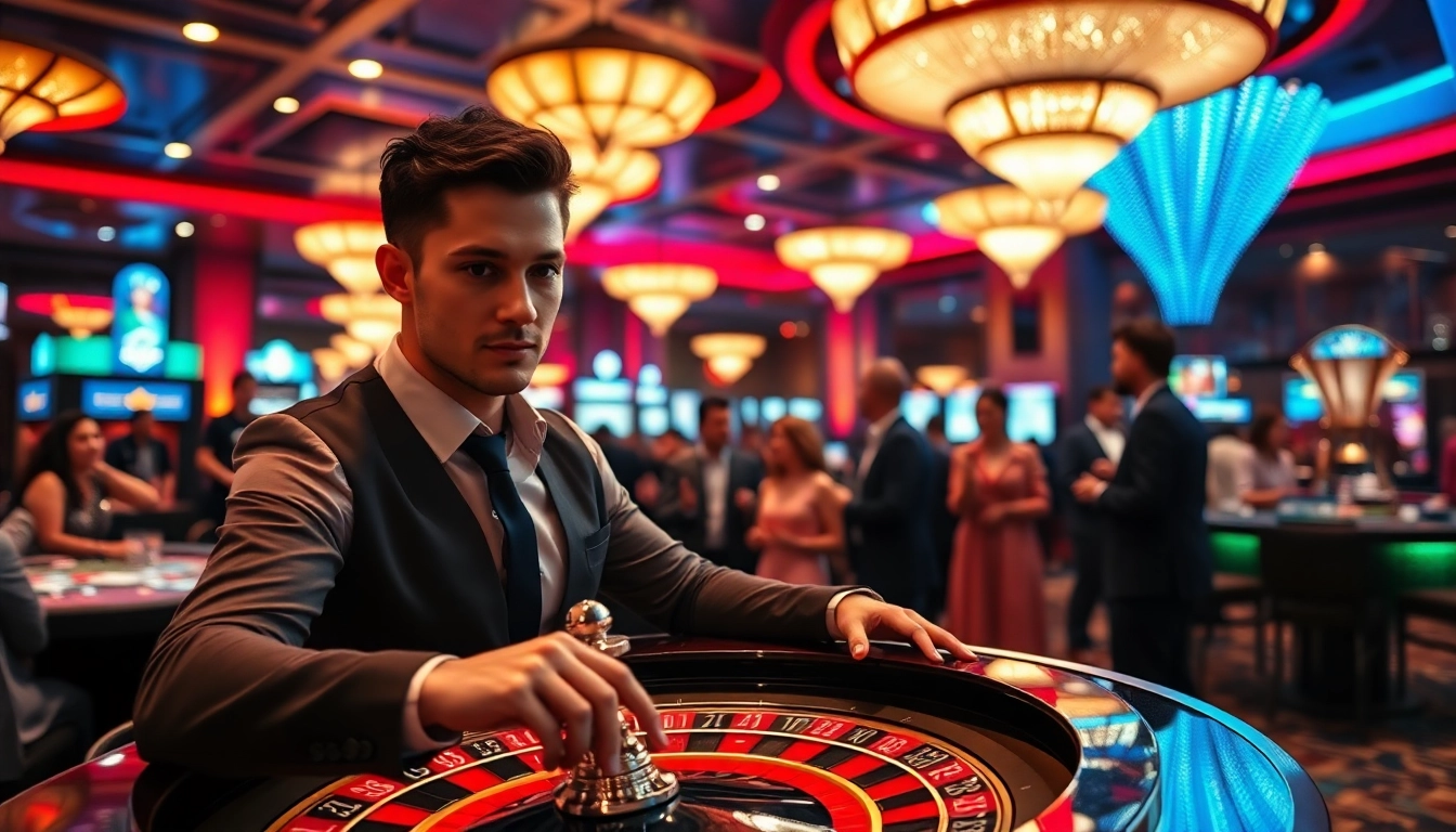 Players enjoying the excitement at https://uu88.how/ with a skilled dealer at a roulette table.