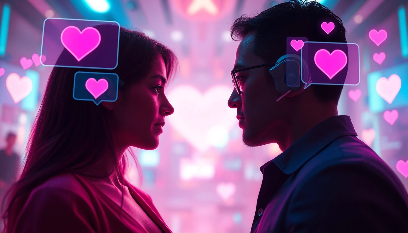 Engaging AI chat interface illustrating sex ai chat with vibrant colors and romantic elements.