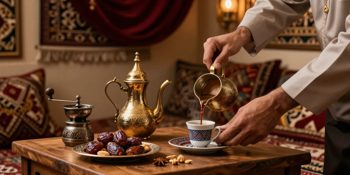 قهوجي وصبابين يقدمون القهوة العربية في أجواء تقليدية دافئة