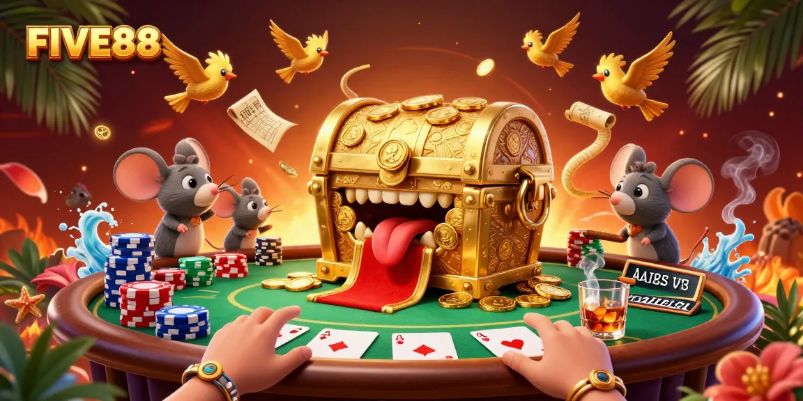 Engage with FIVE88, where adventurer mice discover golden riches at a dynamic poker scene.