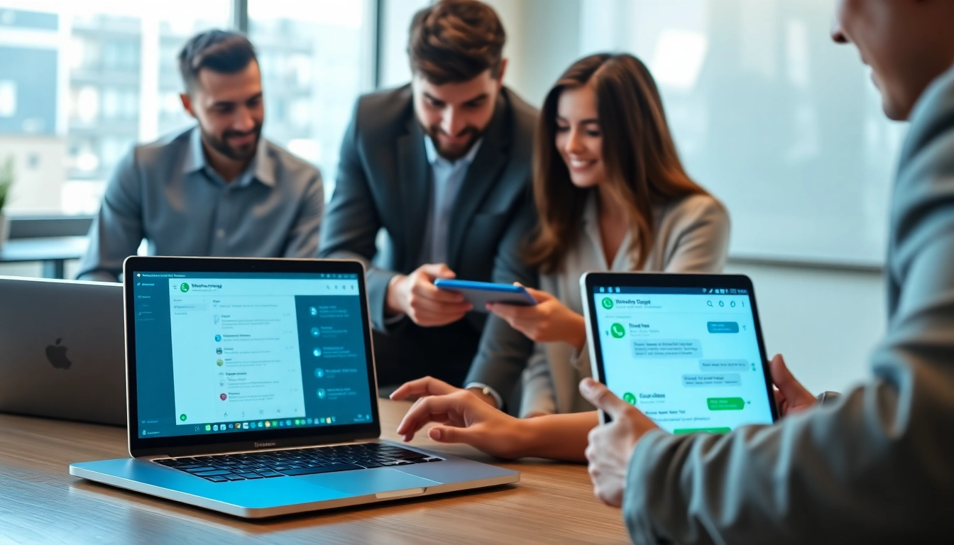 Engage with WhatsApp Business CRM showcasing dynamic teamwork in a collaborative environment.