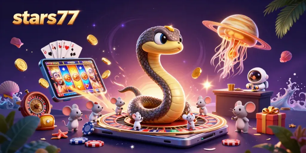 Permainan slot interaktif stars77 dengan elemen kasino yang penuh warna.
