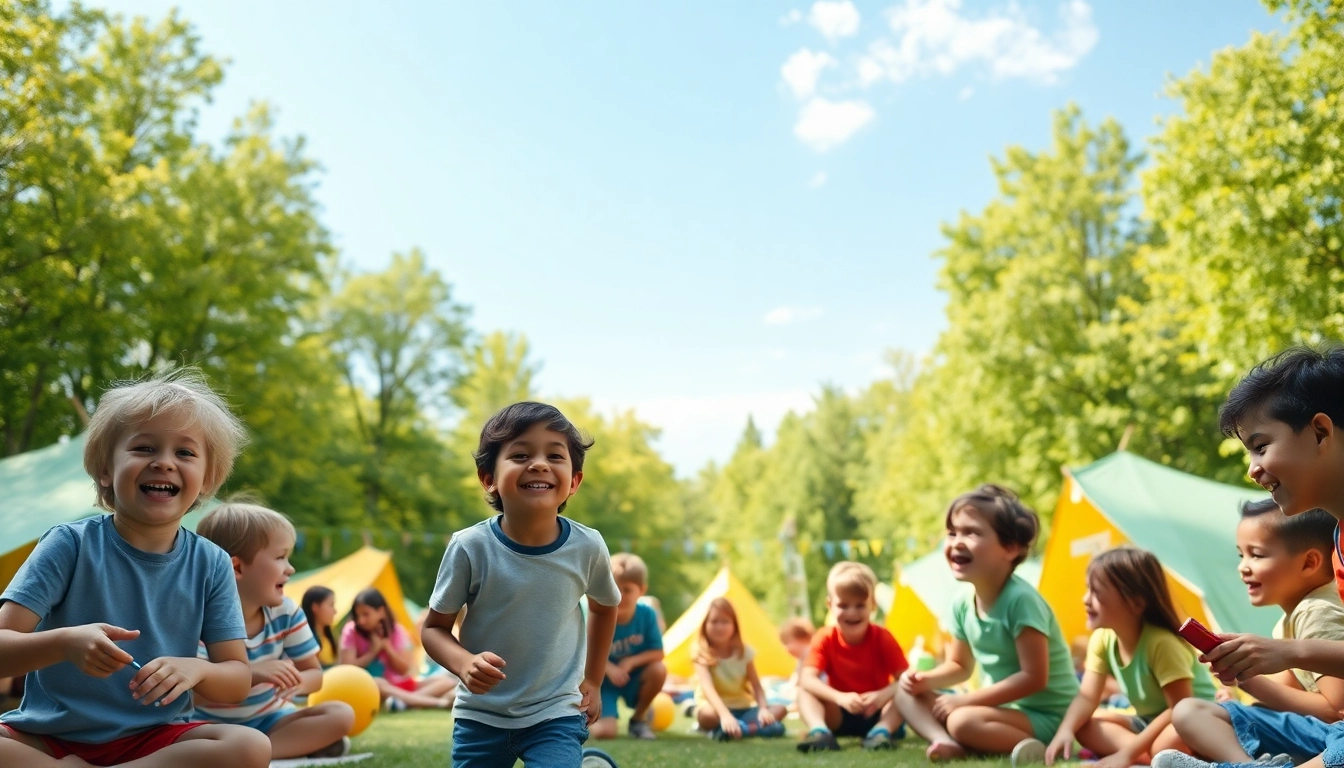 Children enjoying activities at a Holiday camps with vibrant nature, depicting joy and teamwork.
