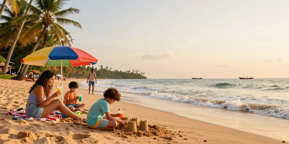 Enjoying a Sri Lanka tour package from Delhi at a beautiful beach with family.