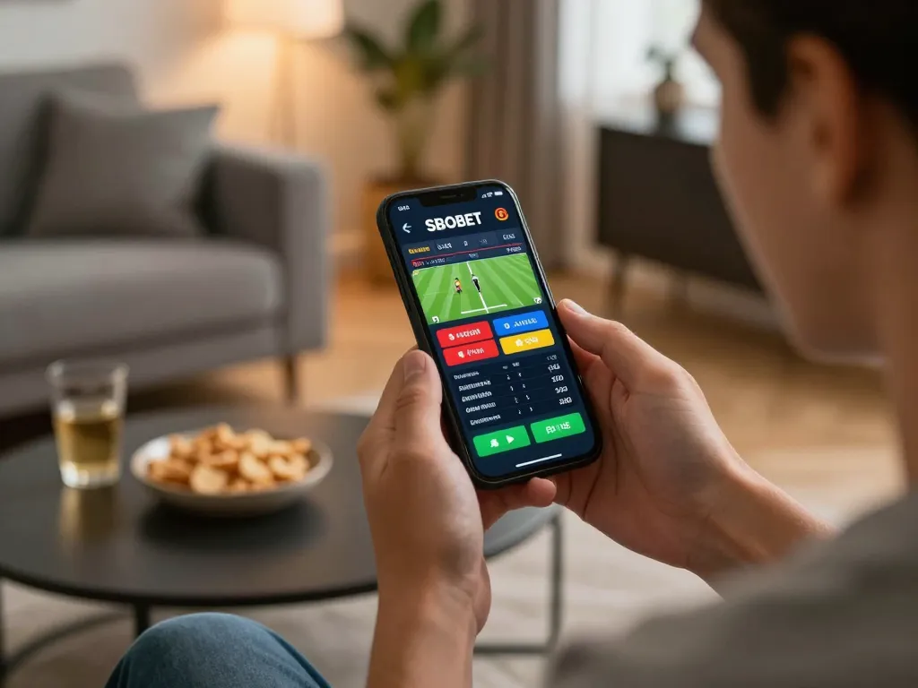 SBOBET online sports betting interface displayed on a smartphone during a live event.