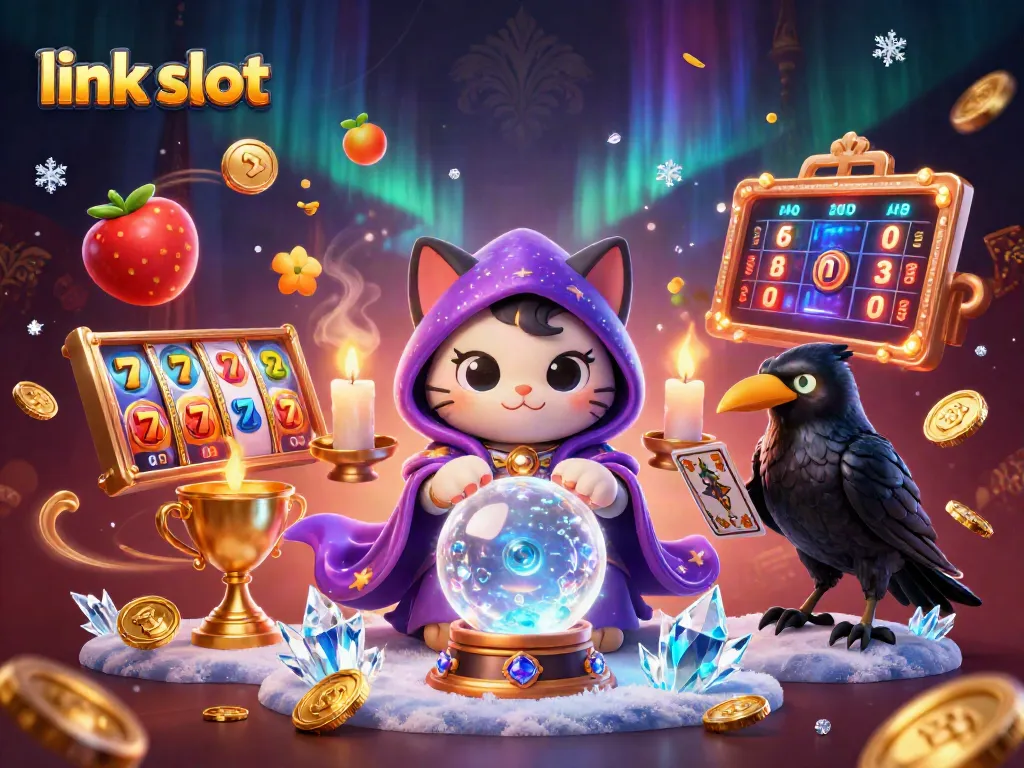 Engage with link slot visuals, showcasing immersive slot gaming elements in a vibrant 3D scene.