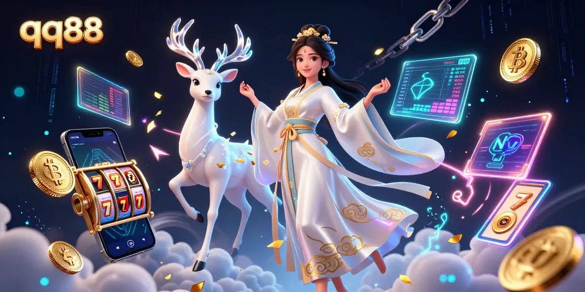 Engage in thrilling gaming experiences at qq88 with vibrant illustrations of digital casino elements.