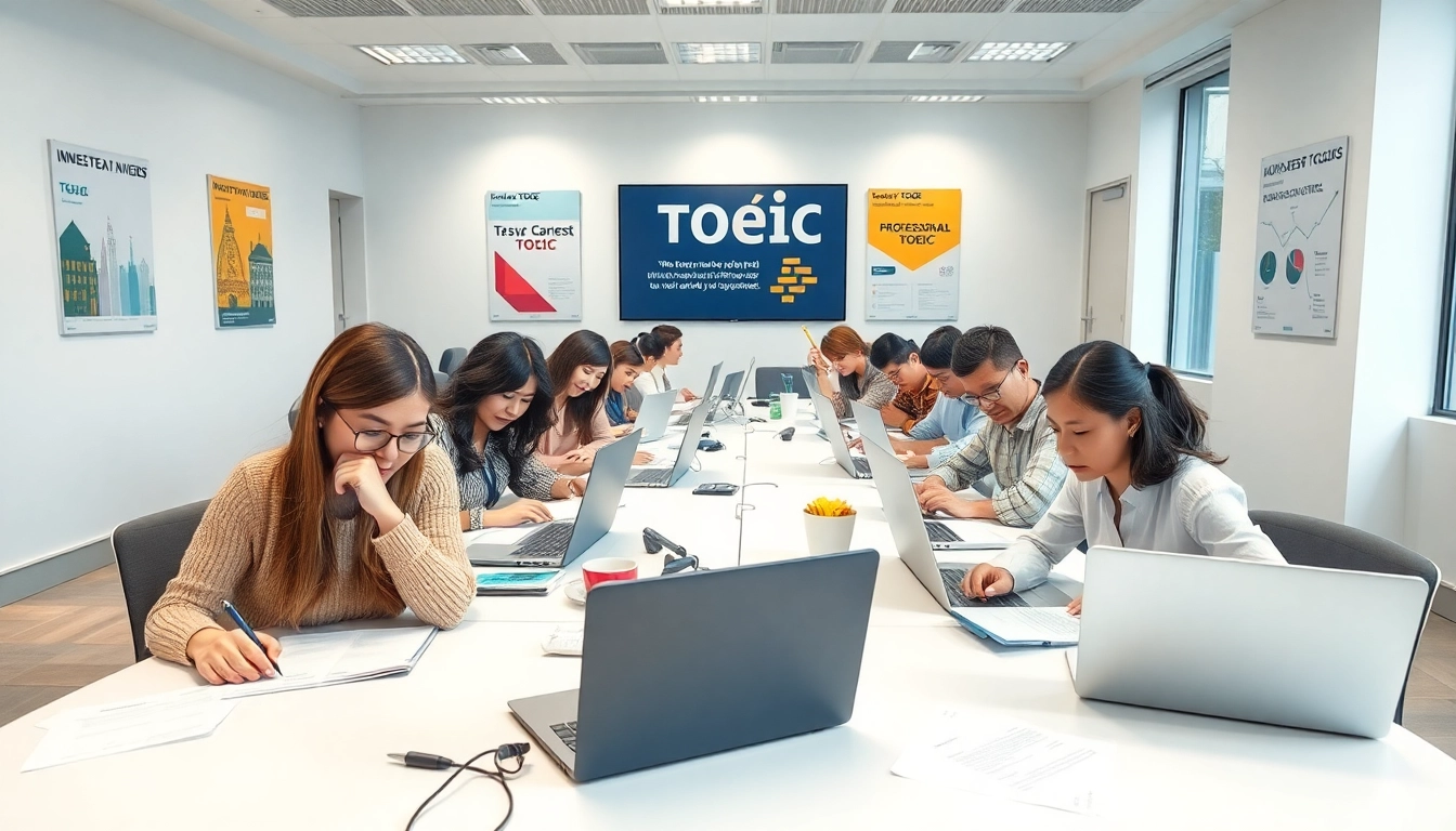 Hire experienced TOEIC test takers exhibiting professionalism in a bright office.
