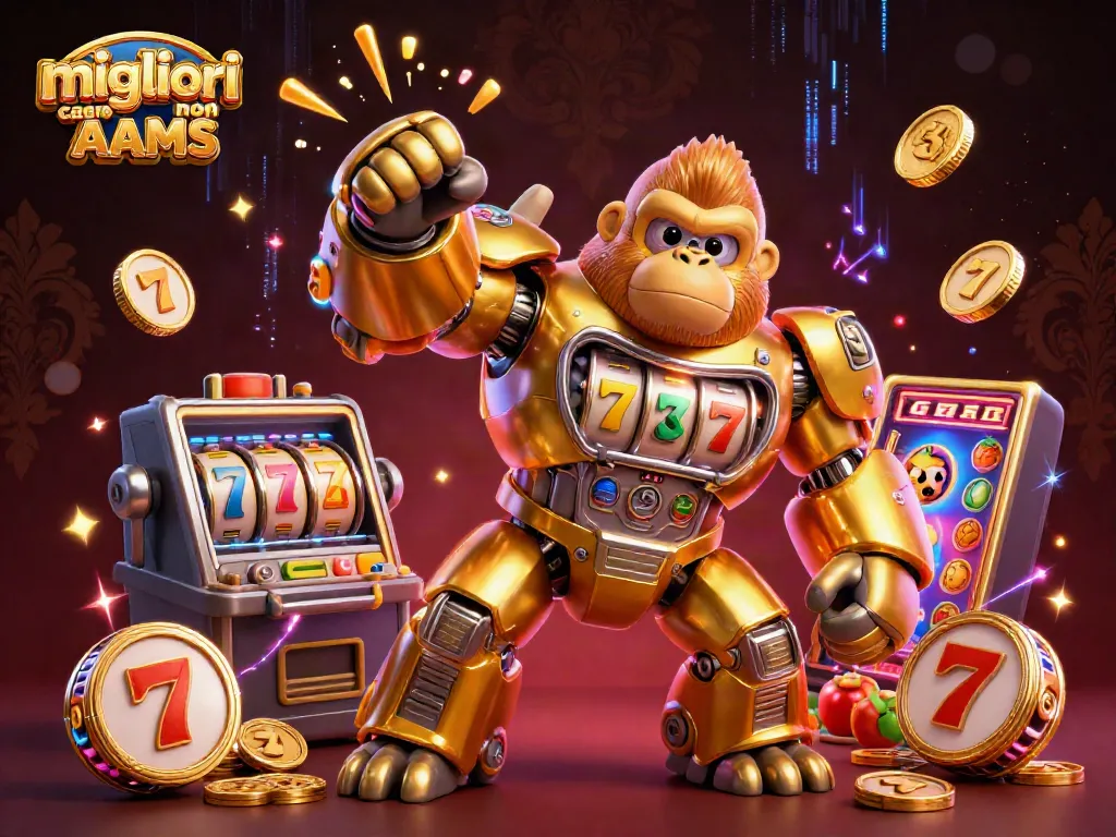 Gioca nei migliori casino non AAMS con il nostro gorilla mech dorato in un'illustrazione dinamica.