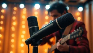 MV88 microphone showcased during a live performance by a passionate musician.