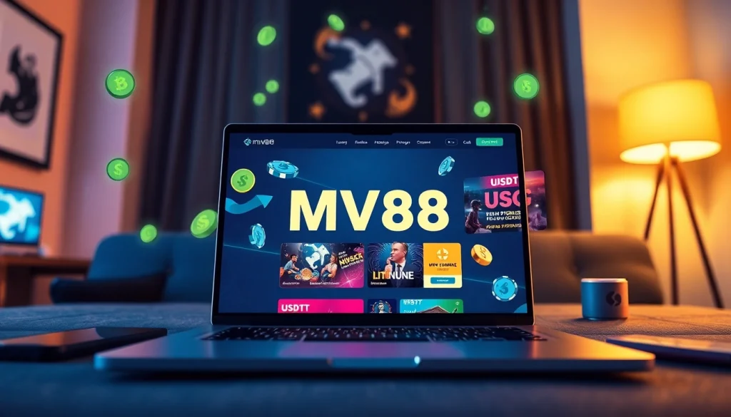 MV88 platform interface highlighting secure USDT transactions and user-friendly design.